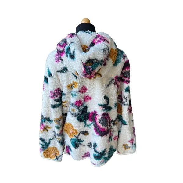 ANTHROPOLOGIE Rosemarie Hooded Sherpa Jacket Teddy Sweater Floral XS - Image 8