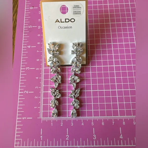 Aldo occasion earrings ZIRCONE CUBIQUE crystal tassel silver tone drops - Image 5
