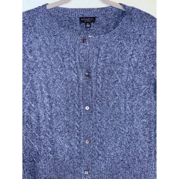 Current Air‎ Blue Marled Cable Knit Bell Sleeve Button Front Cardigan 2120145 M - Image 2
