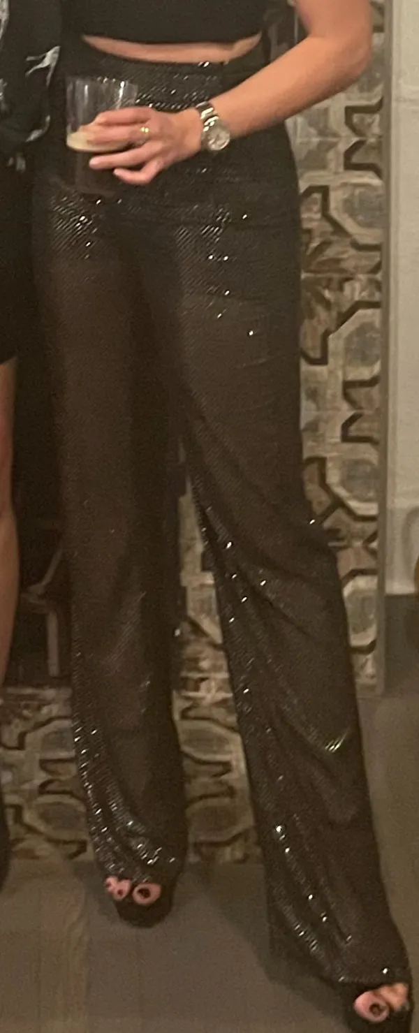 Zara Black Glitter Sheer Pants - Image 3