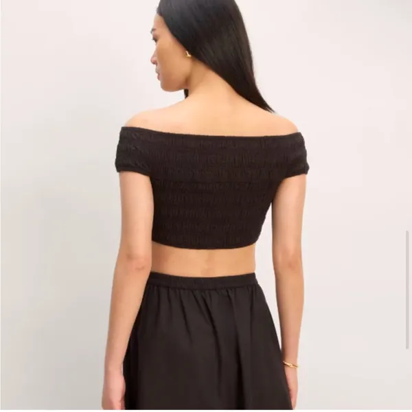 Everlane The Gauze Smock Off‎ the Shoulder Crop Top in Black Sz L NEW - Image 2