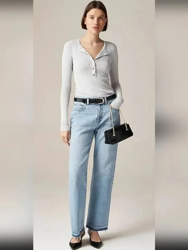 J.Crew Ribbed Henley Sweater Lurex NWT Silver Medium - Image 7