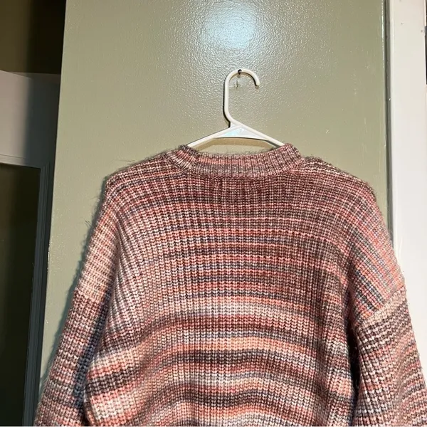 Altar'd State Womens Size Small Crewneck Balloon Sleeve Sweater Pink Gray Stripe - Image 5