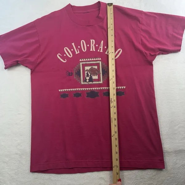 Source Unknown 90s‎ Vintage L Large Colorado Graphic T-Shirt Tee Pink Single Stitch Crew Neck - Image 9