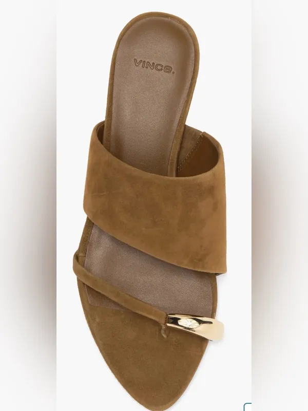 Vince Suede Open-Toe Mule in Cognac with Gold Accent Size 5.5 - Image 3