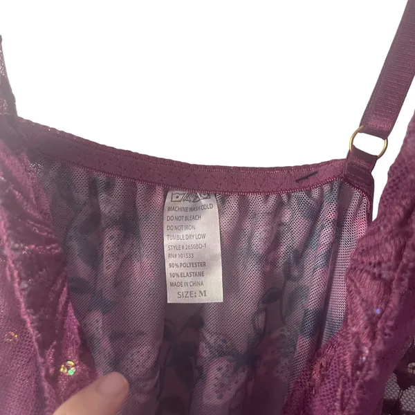 Fairy Purple‎ Women's Size Medium Floral Sequin Babydoll Teddy Top Set - Image 5
