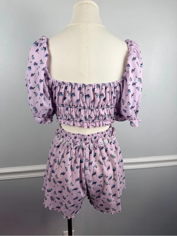 2 PIECE FOR LOVE & LEMONS Lola Pointelle Crop Top & Shorts set size small - Image 6