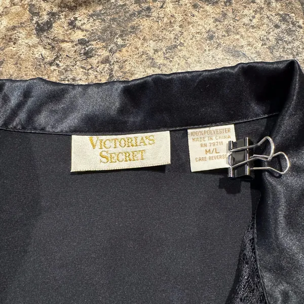 Vintage Victorias Secret Sleep Shirt Gold Label Whimsigoth Lace Witchy Black M/L - Image 3