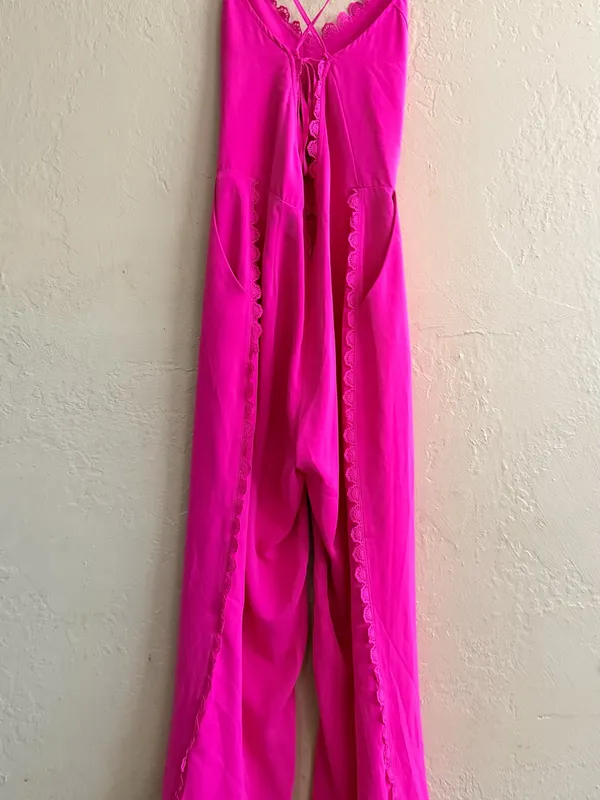 Sugarlips Hot Pink Lace-Trim Jumpsuit - Image 4