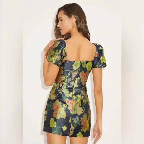 LULUS So Stunning Metallic Jacquard Puff Sleeve Mini Dress – Size M - Image 6