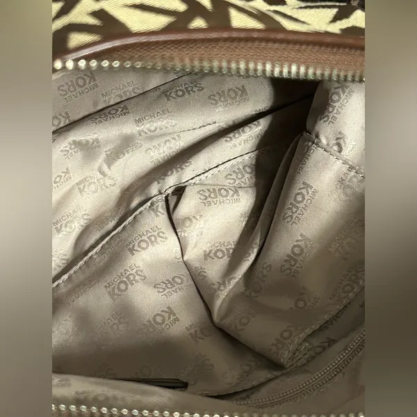 Michael Kors Calista Brown & Tan Logo Satchel Bag Purse - Image 12