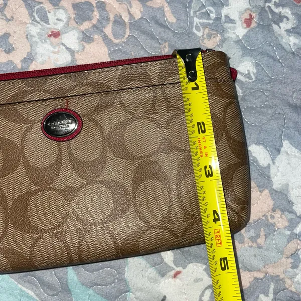 Coach Peyton Signature Go-Go Wristlet Wallet in Khaki and Red - Image 11