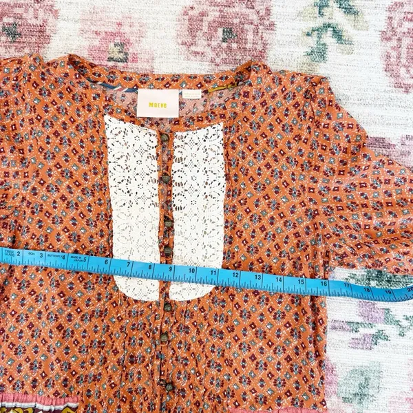 Anthropologie Floral Top Sz 6 Button Front Bell Sleeve Boho Indie‎ Festival - Image 7