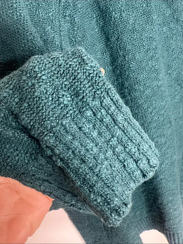 L.L.Bean teal midweight cotton slub rollneck pullover sweater, textured, knit - Image 6