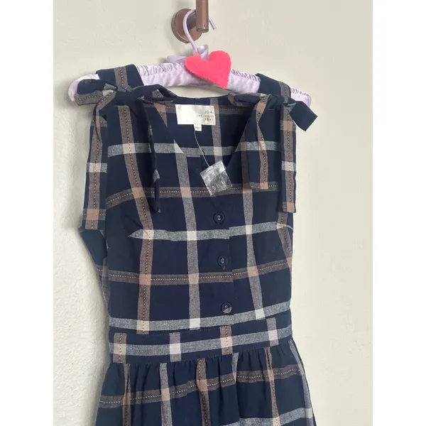 Revolve J.O.A. Tie Shoulder Plaid Mini Dress Navy Blue Preppy casual retail $95 - Image 4