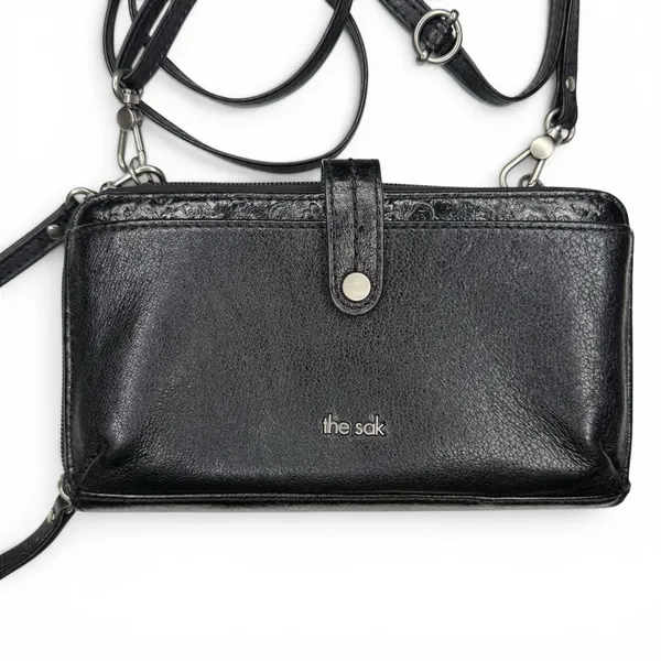 The‎ Sak Iris Smartphone 3 In 1 Crossbody Wristlet Wallet Black Leather Embossed - Image 3