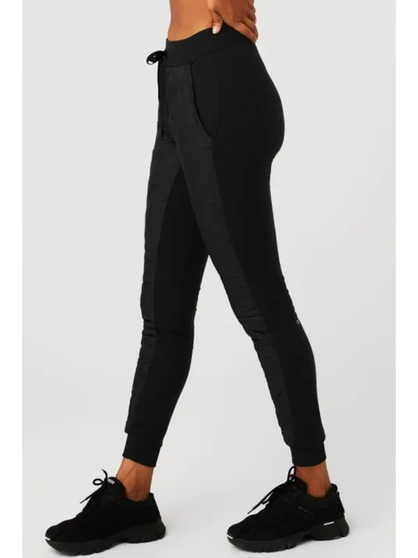 Alo Winter Warm High-Waist Moto Puffer Pant Black Brushed Hi-Rise Quilted Jogger - Image 5