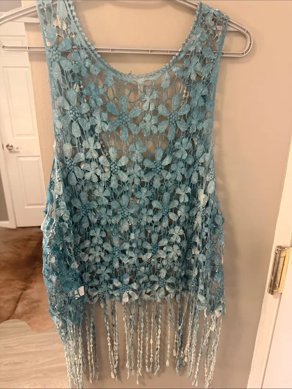 India boutique Boho Crochet floral Fringe Tank Top – Perfect Festival Style OS - Image 6