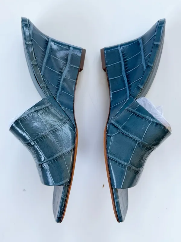 VINCE Pia Leather Wedge Sandals - Lake Blue Size 9 - Image 4