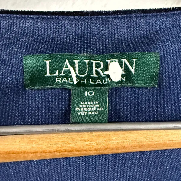 Lauren Ralph Lauren 10 Navy Blue Crushed Velvet Ruched‎ Bell Sleeve Dress Formal - Image 5
