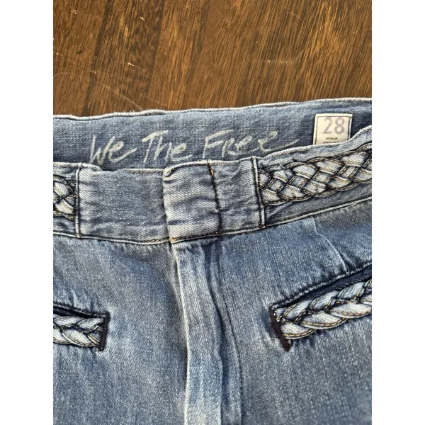 Free People High Rise Wide Leg Braided Jeans Women’s Size 28 Medium Blue - Image 7