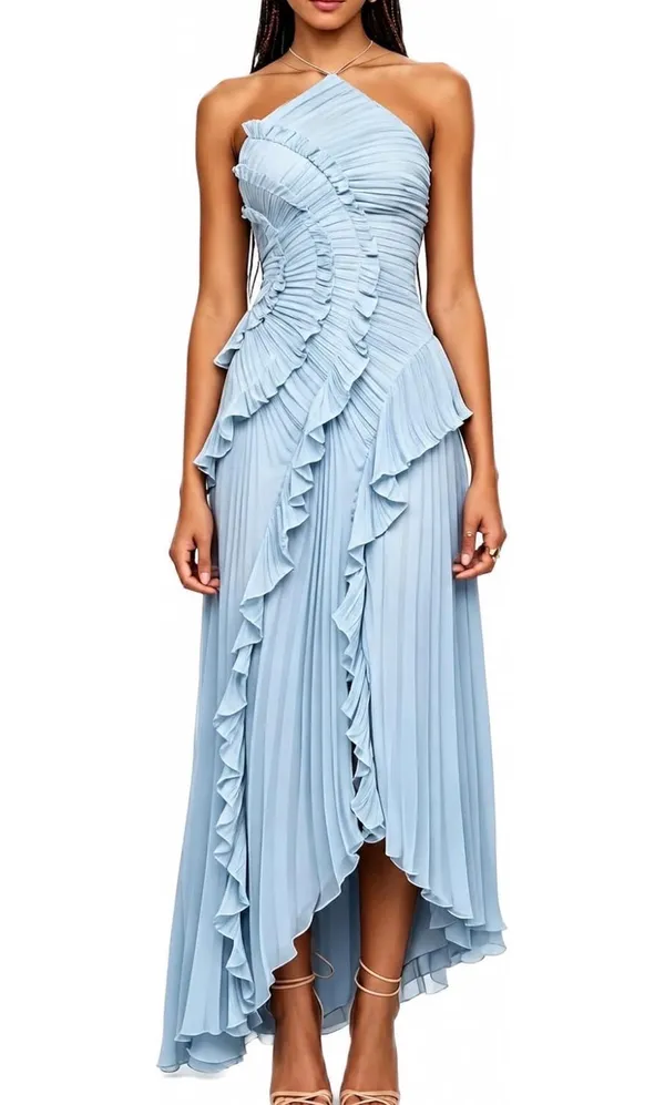 Light Blue Ruffle Formal Dress Size M - Image 2