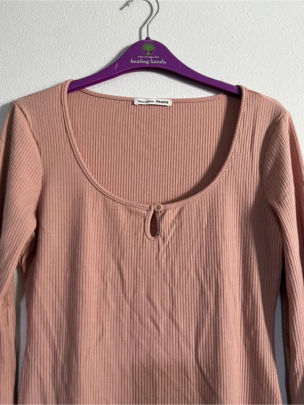 Reformation Jeans Ribbed Mini Dress in Dusty Rose Fall Winter Bodycon Size L - Image 5