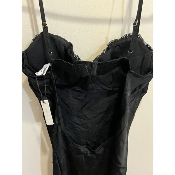 Anthropologie Rumored NWT Women Medium Negroni Black Satin Midi Dress Elegant - Image 8