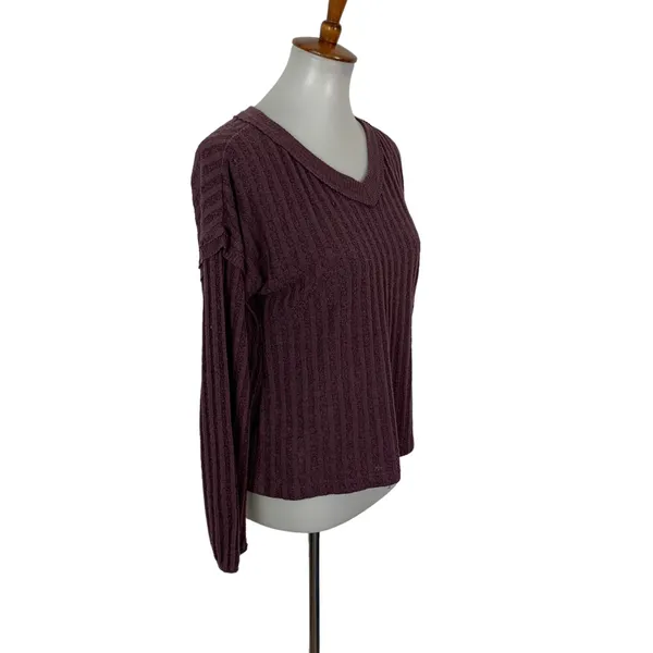 Altar'd State‎ Ribbed Knit V Neck Long Sleeve Pullover Sweater Purple Small - Image 2