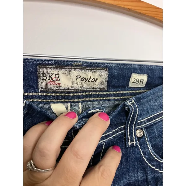BKE Payton Bootcut Jeans Womens 28R Blue Excellent Contrast Stitch Distressed - Image 3