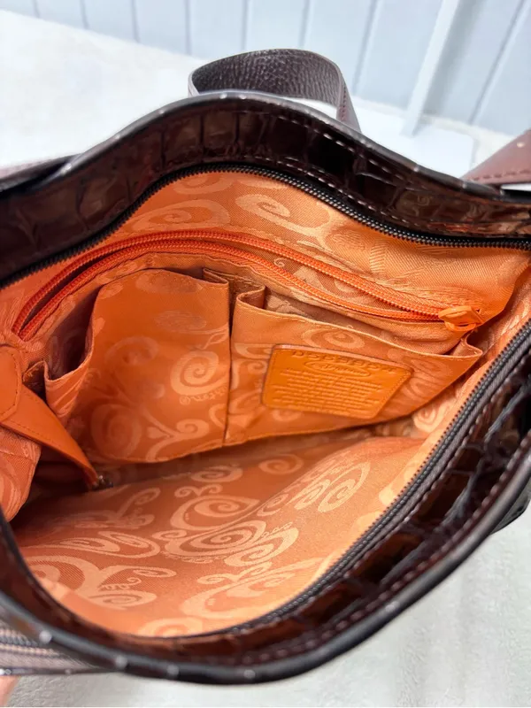 Brighton‎ Vintage Shoulder Bag Brown Leather Croc-Embossed Purse - Image 12