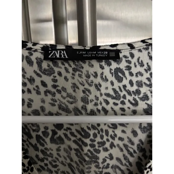 Zara Animal‎ Print Tiered Mini Dress Long Sleeve V Neck Black White 28 - Image 2