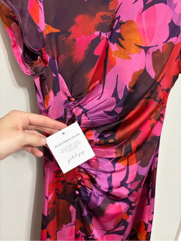NEW Petal + Pup Lisbeth Cap Sleeve Satin Midi Dress in Magenta Floral - Size S - Image 5