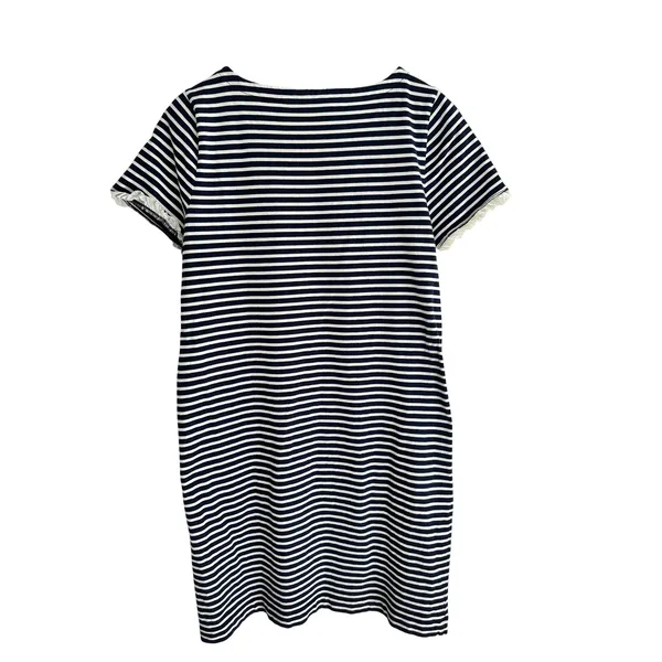 J.Crew Navy White Striped Poplin Trim Ruffle Sleeve Cotton T-Shirt Dress XL - Image 2