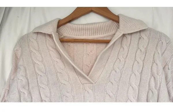Aritzia Sunday Best Pink Cable Knit Collared Cropped Sweater Prep Merino Wool - Image 2