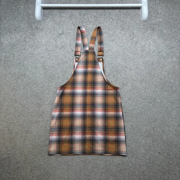 Jolie & Joy Beige, Red, White, and Black Plaid Pinafore Mini Overall Dress - Image 5
