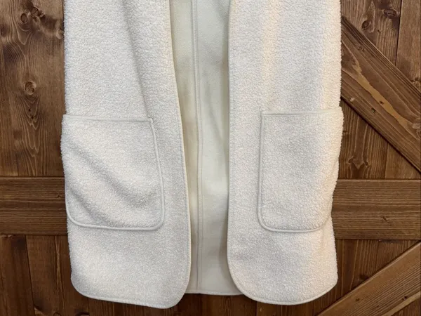 Joie Women’s XS Ivory Sherpa Fleece Hooded Long Vest Open Front (9207) - Image 2