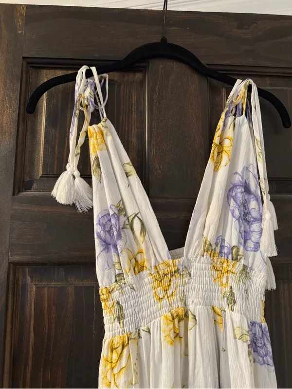 Forever 21 White Maxi Dress with Yellow & Lilac Floral Print - Image 2