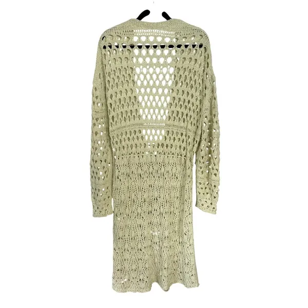 Free People Green Open Knit Long Beach Boho Resortwear Vacation Cardigan Large - Image 4