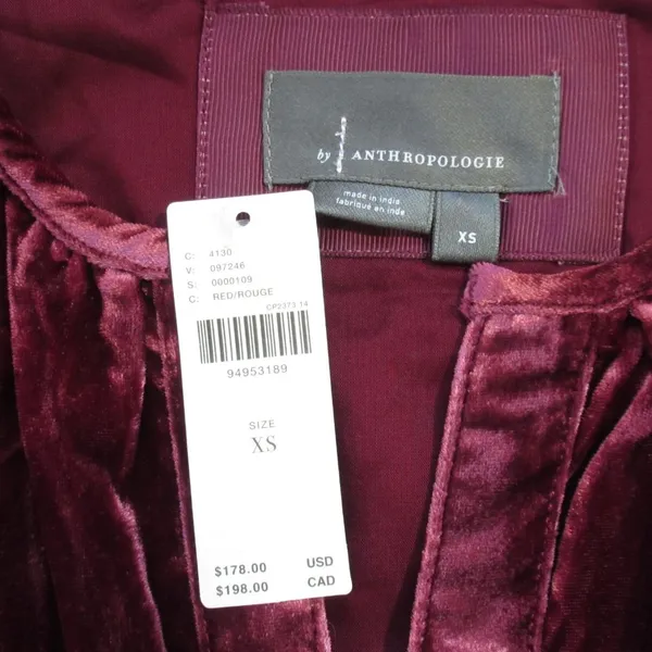 NWT by Anthropologie The Somerset Maxi in Red Maroon Velvet Edition Dress XS - Image 7