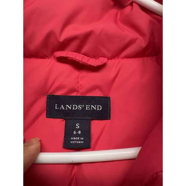 Lands' End Down Puffer Vest Women's Sz Small Hot Pink Snap High Neck Quilted - Image 2