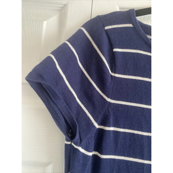 Andrew Marc Striped Sweater Dress Womens Size L Navy Blue Nautical Cotton Wrap - Image 3