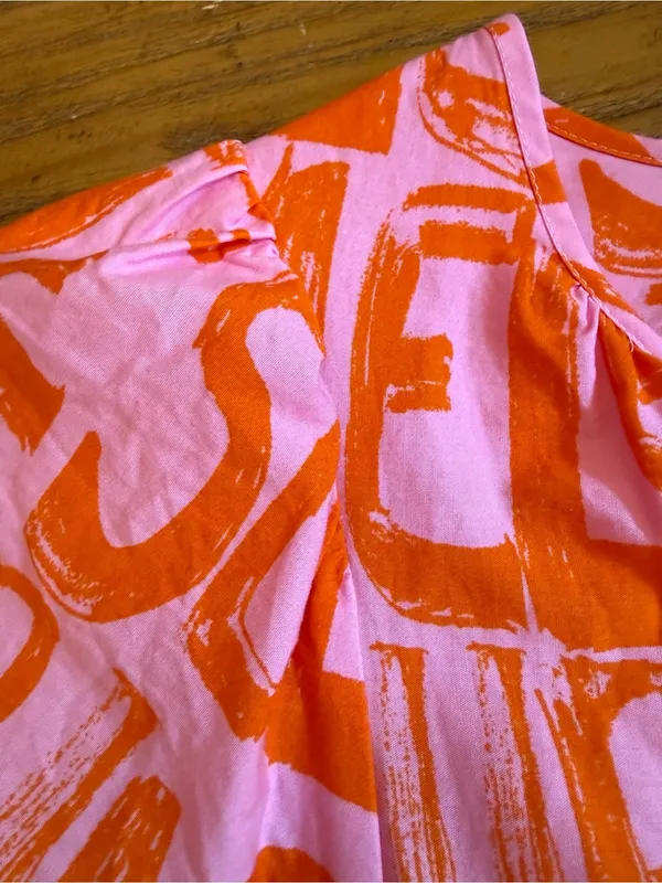 Anthropologie The Somerset French Writing Maxi Dress Pink Orange Size Medium - Image 4