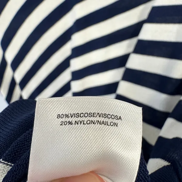 Anne Klein Navy White Striped Asymmetrical Hem Knit Sweater Top Large Coastal - Image 7
