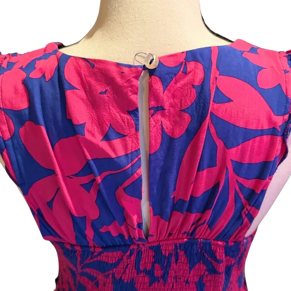 Abel The Label Pink Blue Floral Smocked Tiered Maxi Dress‎ Ruffle Sleeve Medium - Image 4