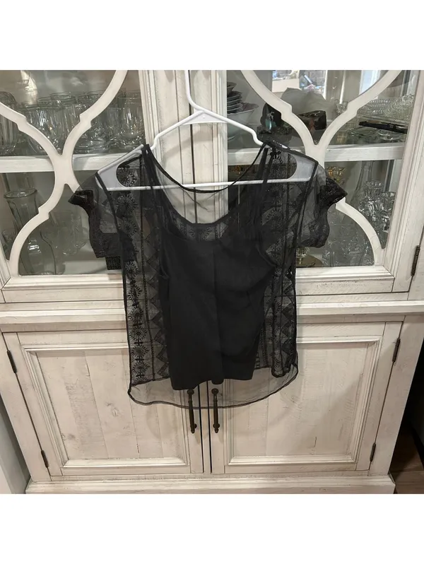 American Eagle Dark Gray Y2K Sheer Embroidered Mesh Top + Cami XS Dark Romantic - Image 4