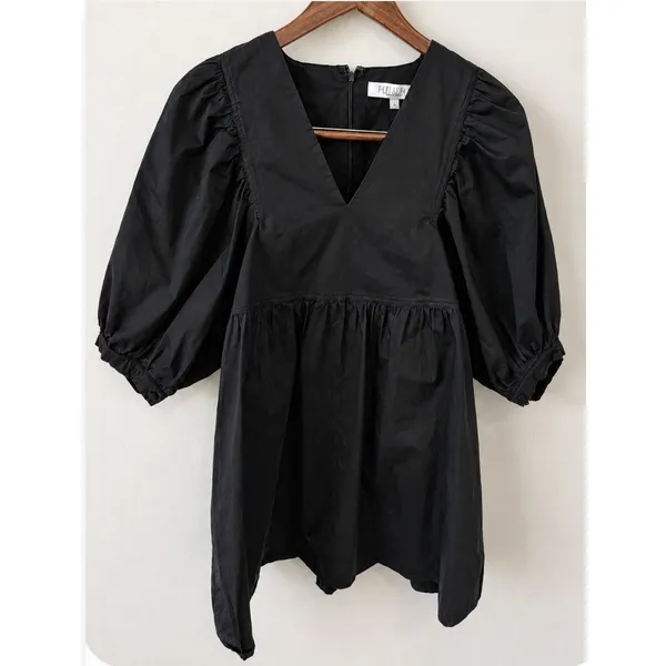 Hunter Bell Women's "Maya" Black Cotton‎ Puff Sleeve Poplin Dress Size S - Image 3