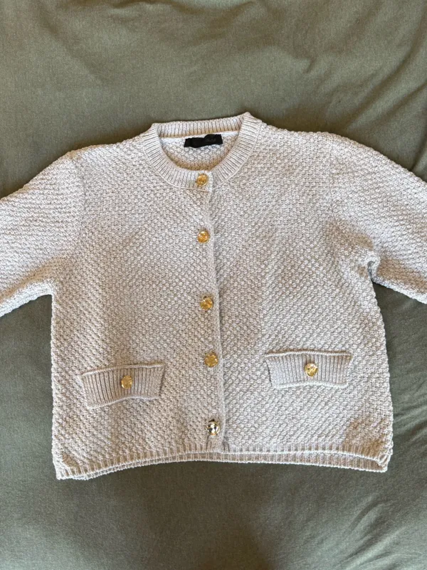 Zara Cream Textured Knit Cardigan with Gold Buttons - Image 2