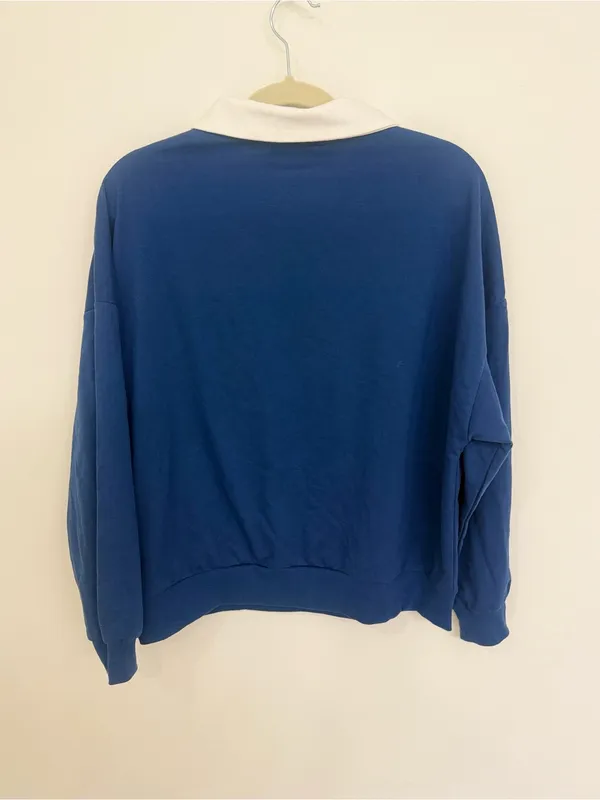 ROMWE Boston Blue Pullover Sweatshirt with White Collar women Size Small - Image 2