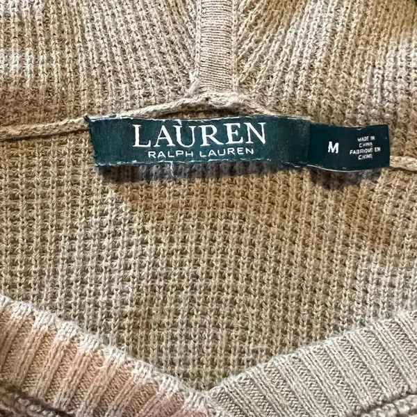 Lauren Ralph Lauren Waffle Knit Hooded Olive Green Long Sleeve Pullover A2 - Image 3